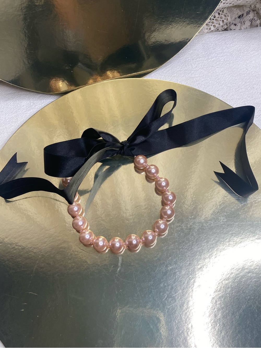 Pink Pearl Ribbon Choker Necklace